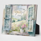 感謝ハート水色フローラ窓 フォトプラーク (側面)