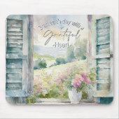 感謝ハート水色フローラ窓 マウスパッド (正面)