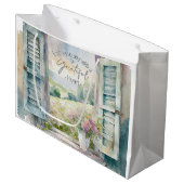 感謝ハート水色フローラ窓 ラージペーパーバッグ (正面アングル)