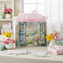 感謝ハート水色フローラ窓