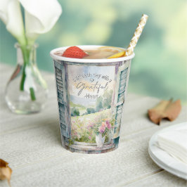 感謝ハート水色フローラ窓 紙コップ