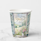 感謝ハート水色フローラ窓 紙コップ (正面)