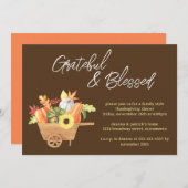 感謝パンプキン賛美車の手押し車の感謝祭 招待状 (正面/裏面)