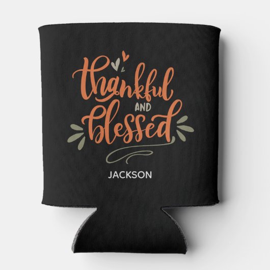 感謝パーソナライズされたと感謝祭の名賛美前を付ける 缶クーラー (裏面)