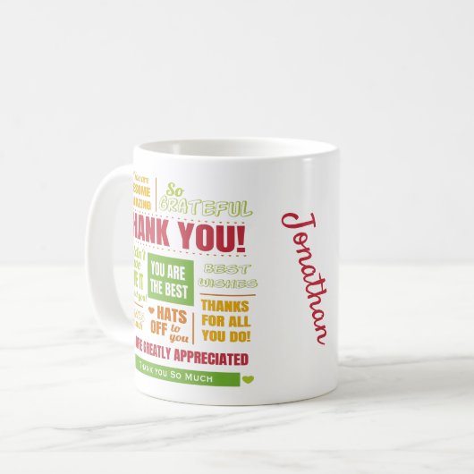 感謝パーソナライズされたのメッセージ コーヒーマグカップ (正面左)