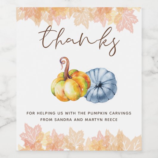 感謝パーソナライズされたの水の色のカボチャ ワインラベル (シングルラベル)