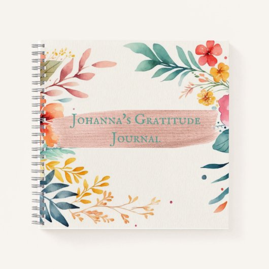 感謝パーソナライズされたジャーナルフローラ水色 ノートブック (正面)