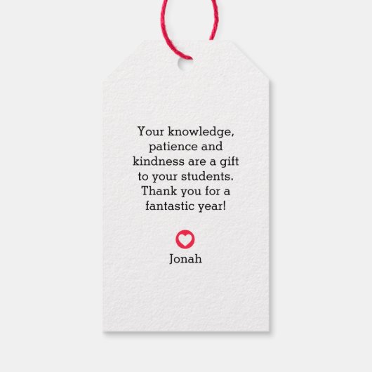 感謝パーソナライズされたハートギフトラベルfor先生 ギフトタグ (裏面)
