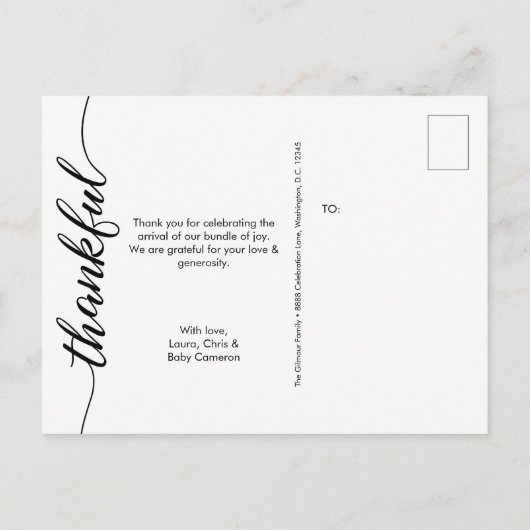 「感謝パーソナライズされた」ベビー写真ありがとうポスト 案内ポストカード (裏面)