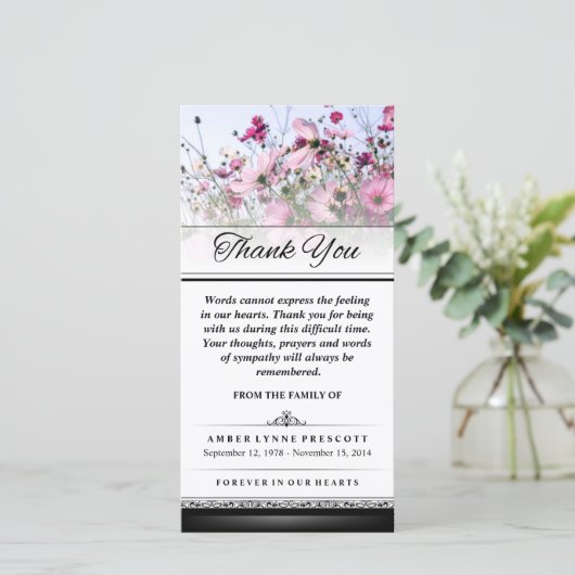 感謝ピンクの花畑の言葉は表現できない サンキューカード (スタンド正面)