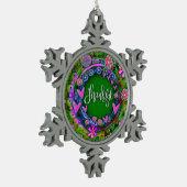 感謝ピンクハートフローラかわいらし鼓動 スノーフレークピューターオーナメント (左)