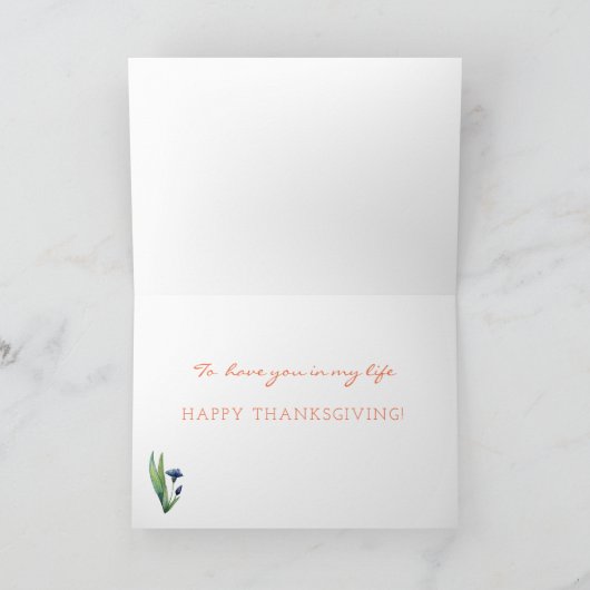 感謝フローラオレンジサンクスギビングホリデーカード シーズンカード (内部)