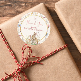 感謝ベージュワイルドフラワーサンキューバニー ラウンドシール