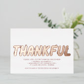 感謝モダンのバラ金ゴールドレッドサンクスギビングディナー 箔招待状 (立ち正面)