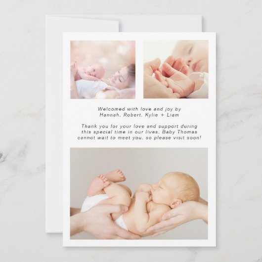 感謝モダンの写真コラージュ誕生のお知らせ 案内状 (裏面)