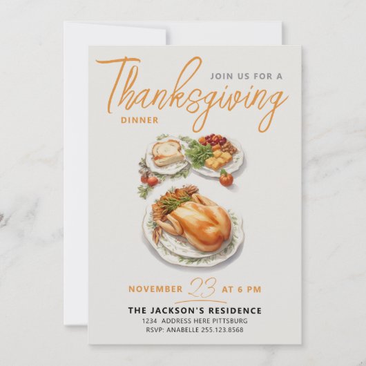 感謝モダンの秋感謝していディナー水の色 招待状 (正面)