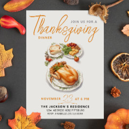感謝モダンの秋感謝していディナー水の色 招待状
