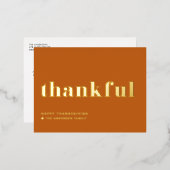 感謝レトロタイポグラフィオレンジサンクスギビング 箔シーズンポストカード (正面/裏面)