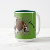 感謝与えの気持ちを持って来た鳥よ! ツートーンマグカップ (正面右)