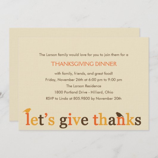 感謝与え感謝してい祭ディナー招待状 招待状 (正面/裏面)