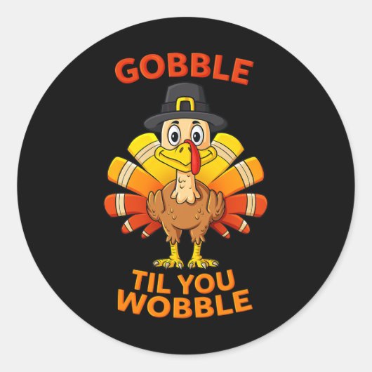 感謝与ゴブルTil You Wobble Turkey Boys Gir ラウンドシール (正面)
