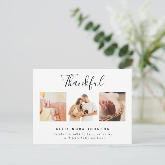 感謝写真ミニマルコラージュ秋ベビーありがとう シーズンポストカード (スタンド正面)