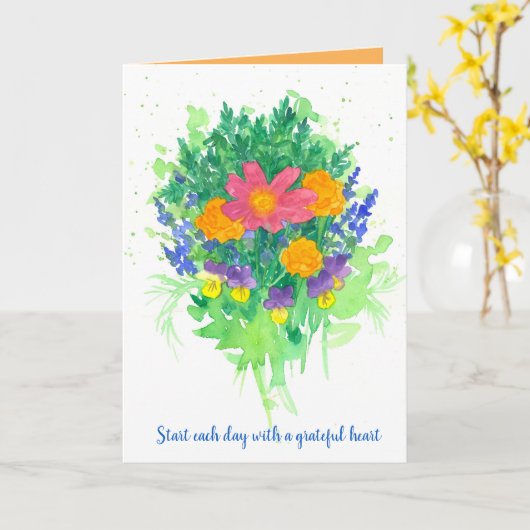 感謝勇気付けられるブーケ前向きワード カード (黄色い花)