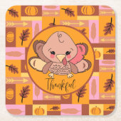 感謝可愛い七面鳥感謝祭紙コースター スクエアペーパーコースター (正面)