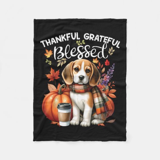 感謝恩賛美ビーグル犬ハッピー秋Y' フリースブランケット (正面)