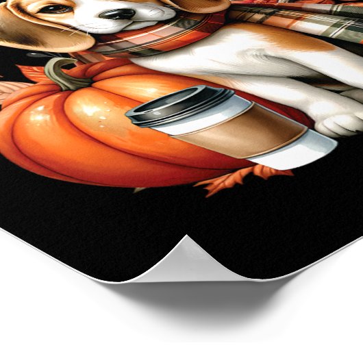 感謝恩賛美ビーグル犬ハッピー秋Y' ポスター (角)