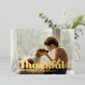 感謝感謝祭モダンのシンプル写真 箔シーズンカード (立ち正面)