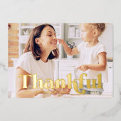 感謝感謝祭モダンのシンプル写真 箔シーズンカード (正面)