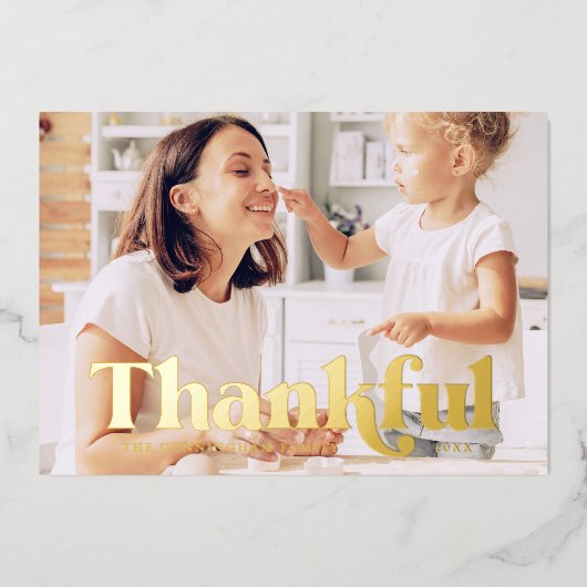 感謝感謝祭モダンのシンプル写真 箔シーズンカード (正面)