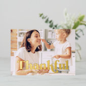 感謝感謝祭モダンのシンプル写真 箔シーズンカード (立ち正面)