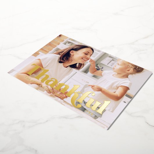 感謝感謝祭モダンのシンプル写真 箔シーズンカード (回転した状態)