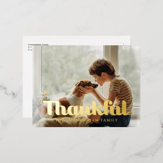 感謝感謝祭モダンのシンプル写真 箔シーズンポストカード (正面/裏面)