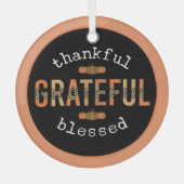 感謝感謝賛美おもしろいヒョウ印刷秋 ガラスオーナメント (正面)