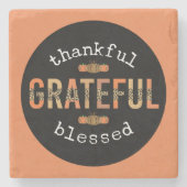 感謝感謝賛美おもしろいヒョウ印刷秋 ストーンコースター (正面)