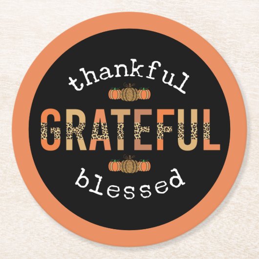 感謝感謝賛美おもしろいヒョウ印刷秋 ラウンドペーパーコースター (正面)