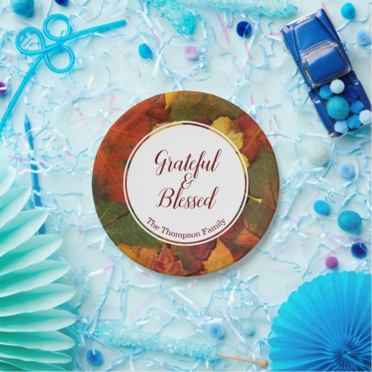 感謝感謝賛美と名前をカスタムする葉の ペーパープレート (パーティー)