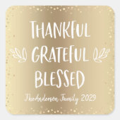 感謝感謝賛美タイポグラフィ金ゴールド休日 スクエアシール (正面)