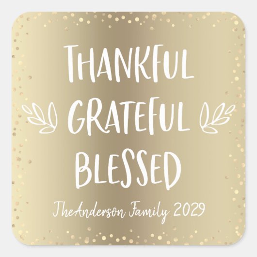 感謝感謝賛美タイポグラフィ金ゴールド休日 スクエアシール (正面)