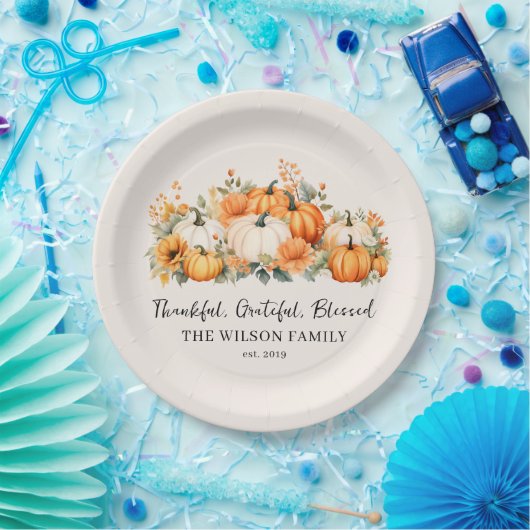 感謝感謝賛美秋パンプキンファミリー名 ペーパープレート (パーティー)