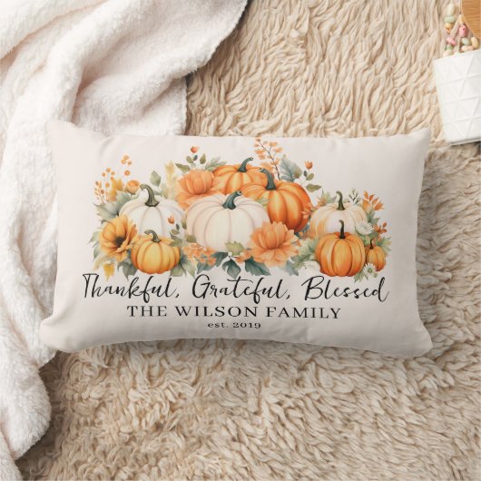 感謝感謝賛美秋パンプキンファミリー名 ランバークッション (ブランケット)