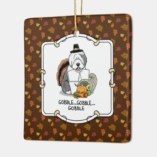感謝歳の古い英語シェプドッグ（グレー1）おもしろい セラミックオーナメント (左)