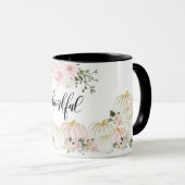 感謝深エレガントい白ピンクの金ゴールドパンプキンフローラ マグカップ (正面右)