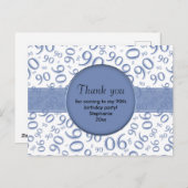 感謝状：おしゃれな青と白の90歳の誕生日ナンバーパターン ポストカード (正面/裏面)