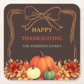 感謝的なカボチャのオレンジの弓の手引きビスト スクエアペーパーコースター (正面)