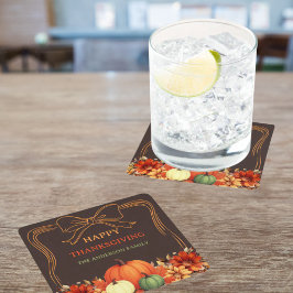 感謝的なカボチャのオレンジの弓の手引きビスト スクエアペーパーコースター