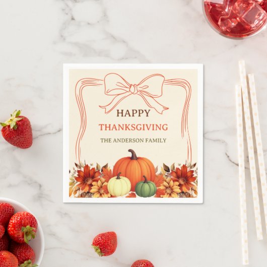 感謝的なカボチャのオレンジ色の花模様は手を引いた弓 スタンダードカクテルナプキン (インサイチュ)